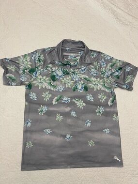 Tommy Bahama Gray Polo with Green and Light Blue Floral Print